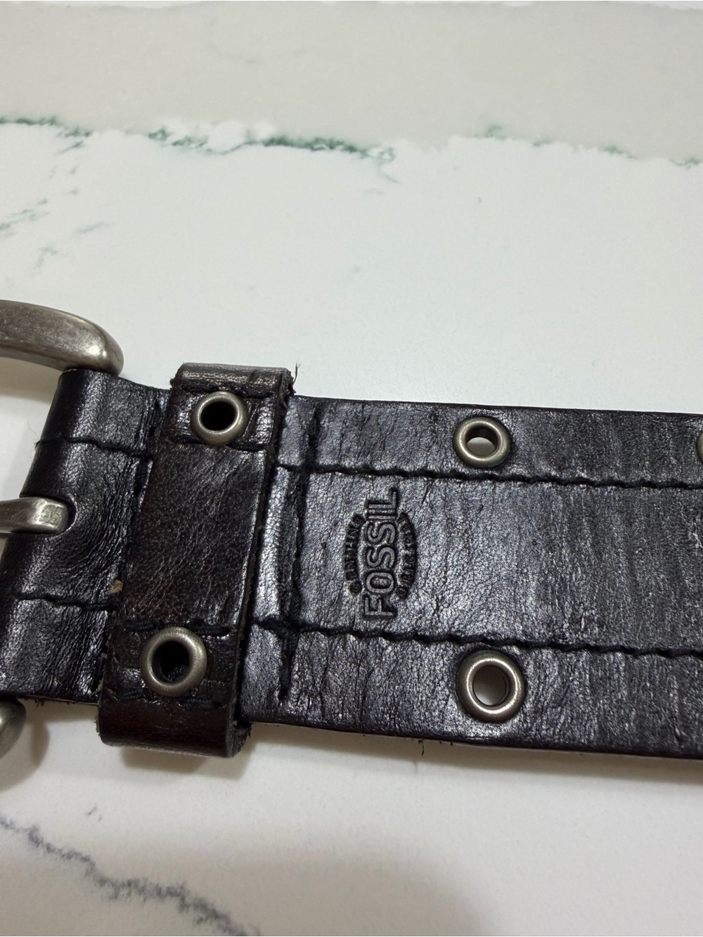 Fossil Black Leather Grommet Belt